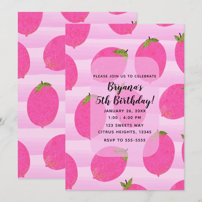 Invitation Citrons roses Fruits d'été Fruit d'anniversaire br (Devant / Derrière)