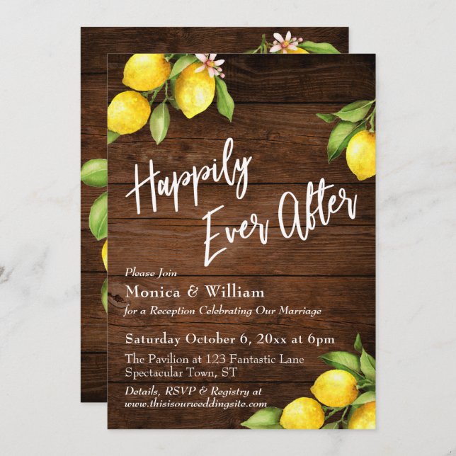 Invitation Citrons Rustiques D'Aquarelle En Bois (Devant / Derrière)