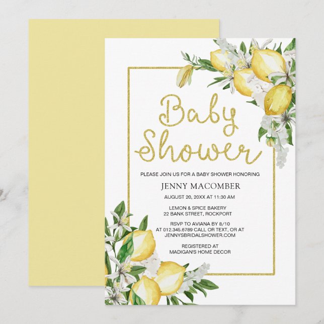 Invitation Citrons Vert Aquarelle Baby shower neutre Inv. (Devant / Derrière)