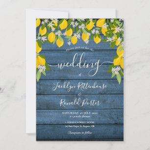 Invitation Citrons Vert Bleu Rustique Bois Mariage