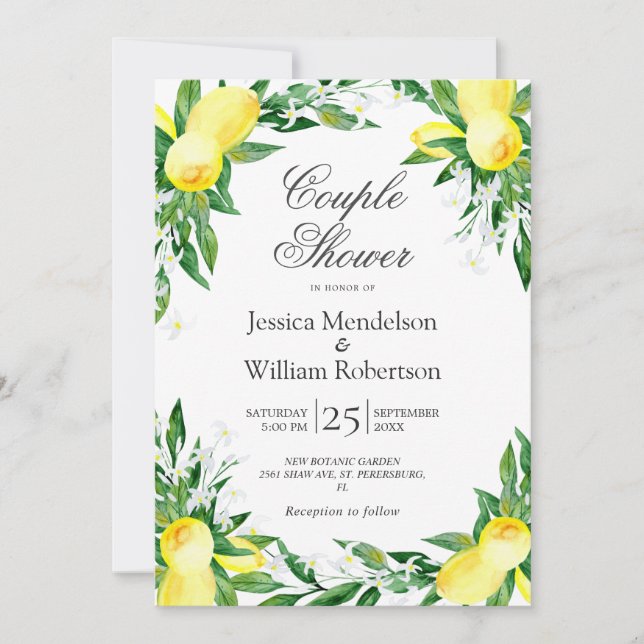 Invitation Citrons Vert Fleur Couple Douche (Devant)