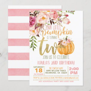 Invitation citrouille 2E Anniversaire - Fleurs