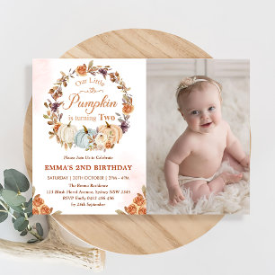 Invitation Citrouille 2e anniversaire Orange Floral Party