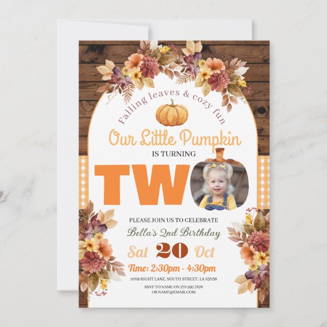 Invitation Citrouille 2e anniversaire Petite photo Deux autom (Devant)