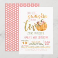 Invitation citrouille 2E Anniversaire - Points ros