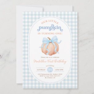 Invitation Citrouille à Ruban Bleu Pastel pour Fête d'Anniver