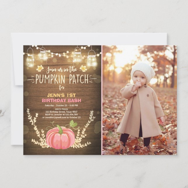 Invitation citrouille Anniversaire Fille Rose Anni (Devant)