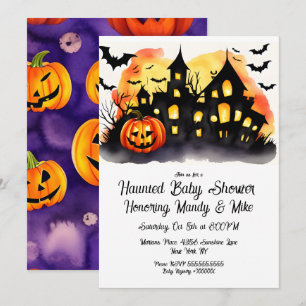 Invitation Citrouille aquarelle Maison hantée Halloween Party