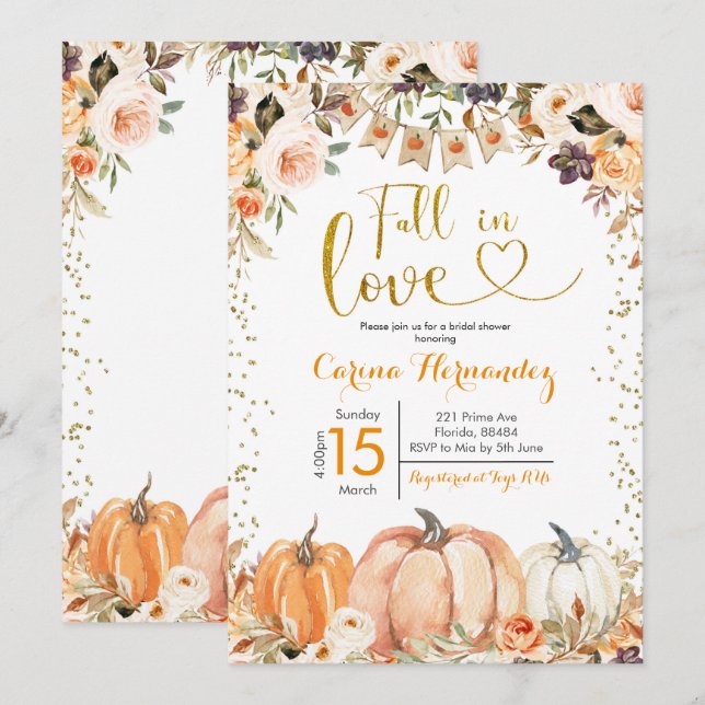 Invitation Citrouille Automne automne dans l'amour Fête des m (Devant / Derrière)