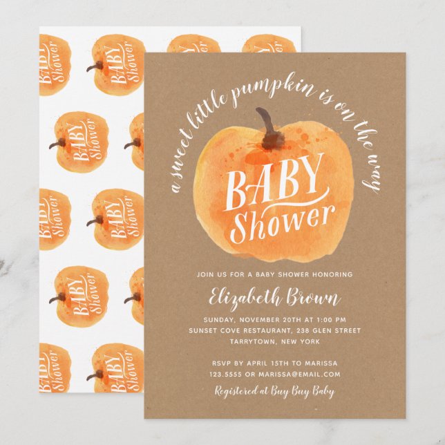 Invitation Citrouille Automne Baby shower Kraft Automne (Devant / Derrière)