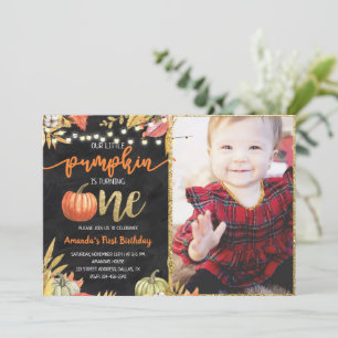 Invitation Citrouille Automne Chalkboard Premier anniversaire