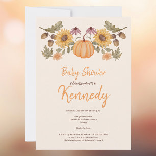 Invitation Citrouille Automne Floral Baby shower d'automne