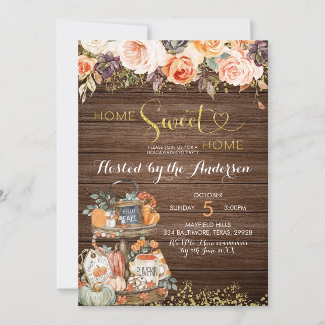 Invitation Citrouille Automne Floral Russe House Parti (Devant)