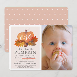 Invitation Citrouille Automne rose Photo Virtual 1er Annivers