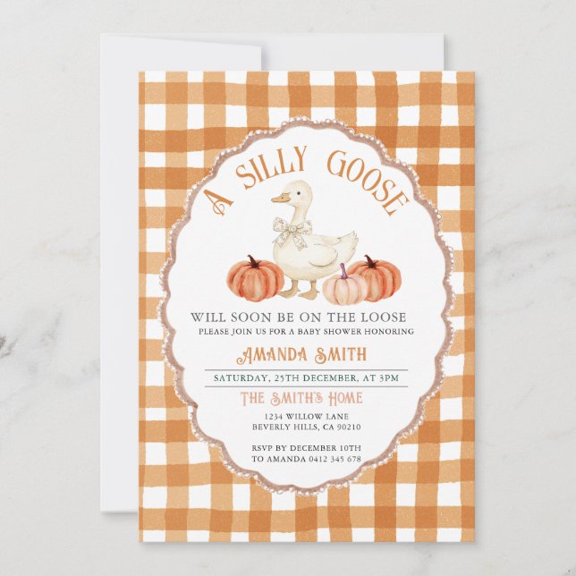 Invitation Citrouille Automne Silly Goose Baby shower (Devant)