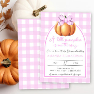 Invitation Citrouille avec baby shower arc en arc rose