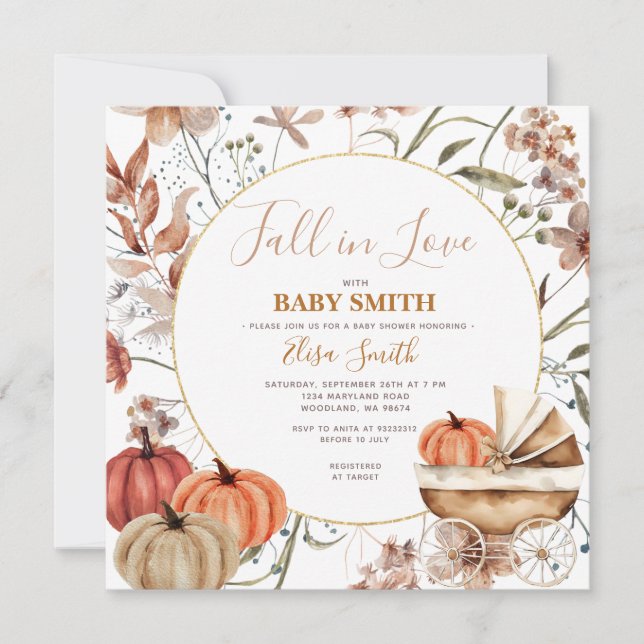 Invitation Citrouille Baby Carriage Chute en Baby shower d'am (Devant)