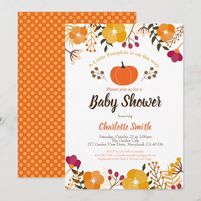 Invitation Citrouille baby shower automne automne  (Devant / Derrière)