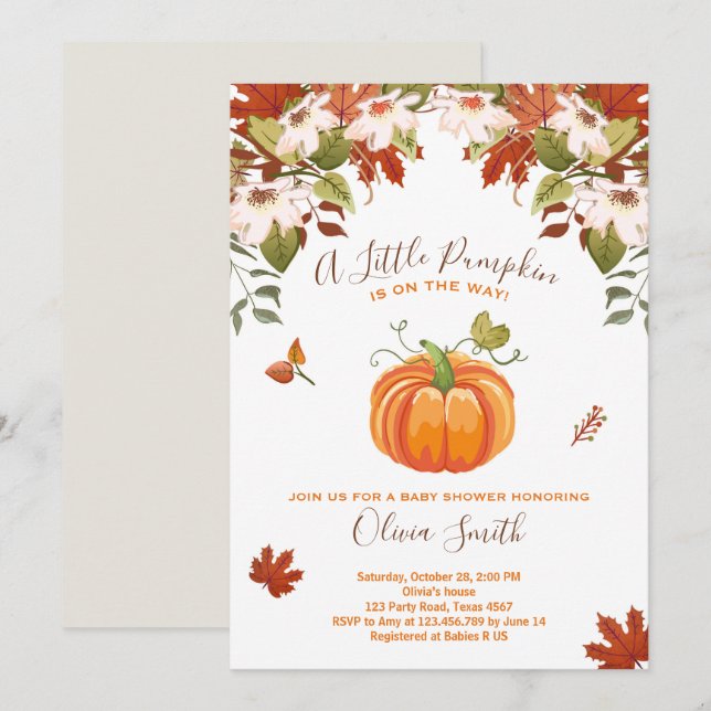 Invitation Citrouille Baby shower Automne automne  (Devant / Derrière)