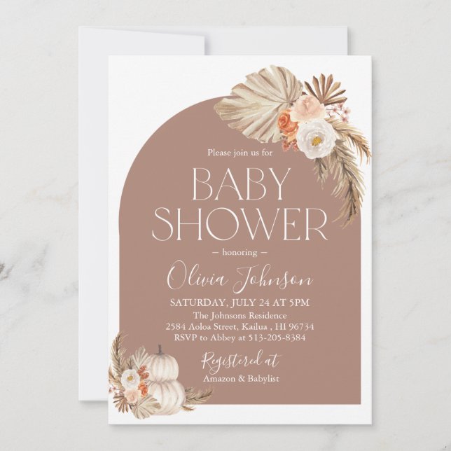 Invitation Citrouille Baby shower en herbe Boho de automne In (Devant)