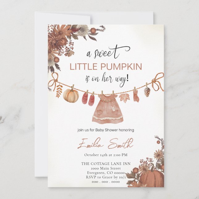 Invitation Citrouille  Baby shower fille (Devant)