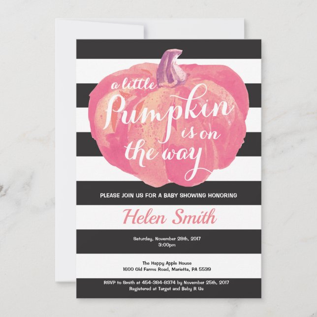 Invitation citrouille Baby shower fille (Devant)