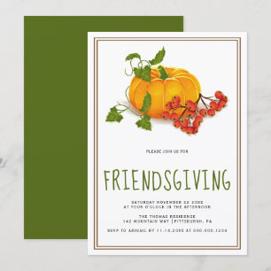 Invitation Citrouille, baies et cadre marron Friendsgiving