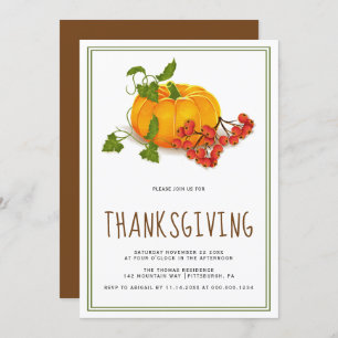 Invitation Citrouille, baies et cadre vert Thanksgiving