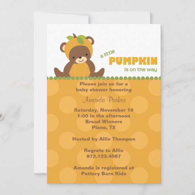 Invitation citrouille Bear Baby shower (Devant)