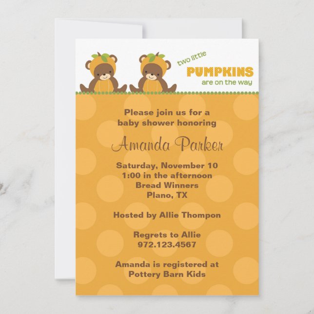 Invitation citrouille Bear Baby shower (Devant)