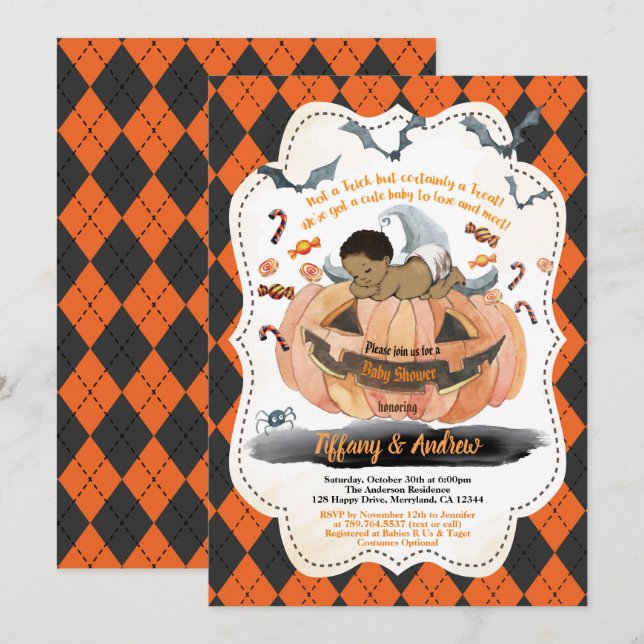 Invitation Citrouille bébé d'Halloween éffrayant (Devant / Derrière)
