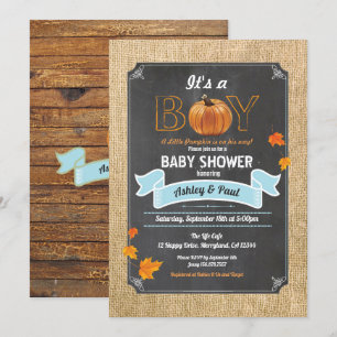 Invitation Citrouille bébé garçon douche burlap bois craie