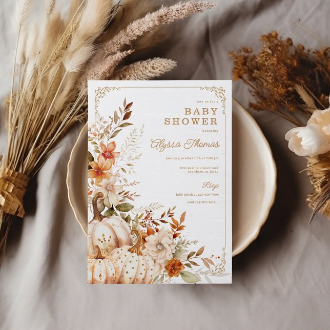 Invitation Citrouille beige Baby shower neutre pour les femme (Créateur téléchargé)