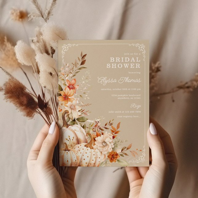 Invitation Citrouille beige et Fête des mariées aux fleurs (Créateur téléchargé)
