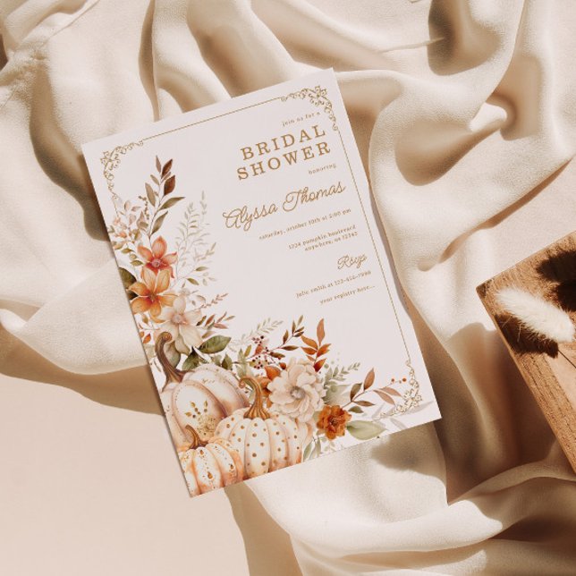 Invitation Citrouille beige et Fête des mariées aux fleurs (Créateur téléchargé)