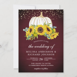 Invitation Citrouille blanc de Bourgogne tournesols Mariage