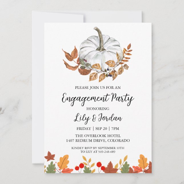 Invitation Citrouille blanc et Green Fall Engagement Party (Devant)