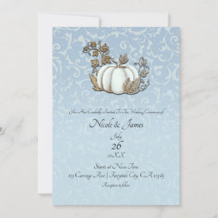 Invitation Citrouille blanc et or bleu gris Cendrillon Mariag