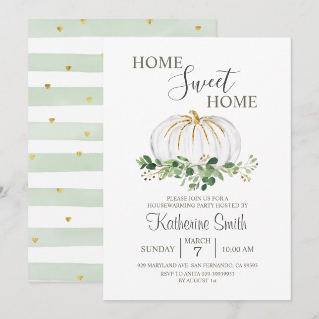 Invitation Citrouille blanc Maison réchauffer la verdure Fête (Devant / Derrière)