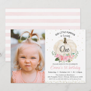 Invitation Citrouille blanc rose florale photo 1er anniversai
