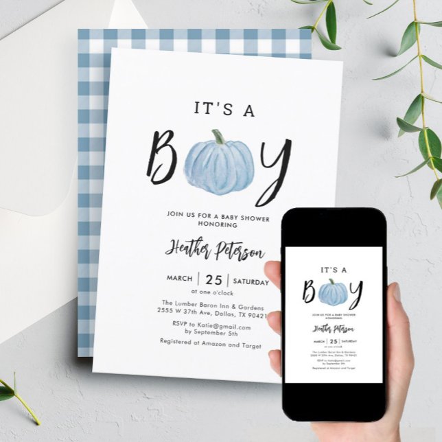 Invitation Citrouille Bleu Automne C'est un Baby shower garço (Créateur téléchargé)