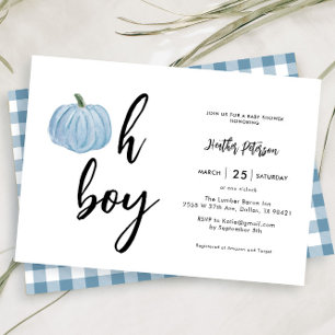Invitation Citrouille bleu Automne Oh Boy Baby shower Invitat