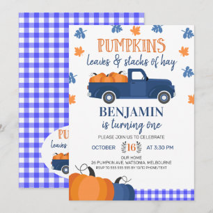 Invitation Citrouille bleu Citrouille de camion Feuilles et f