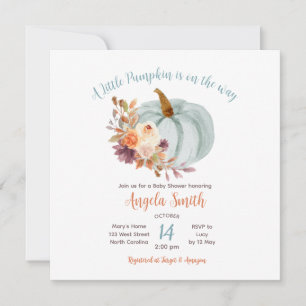 Invitation Citrouille bleu doux Baby shower floral rustique