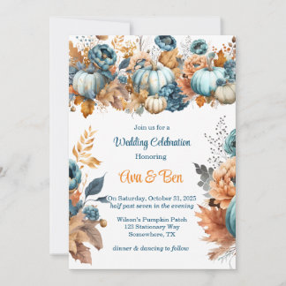Invitation Citrouille bleu et orange Peony Mariage