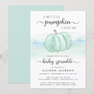Invitation Citrouille Blue Mint Watercolor Baby Boy Sprinkl
