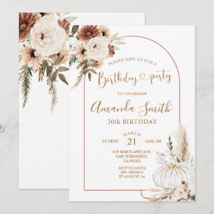 Invitation Citrouille Boho Arch Anniversaire 30e Dîner