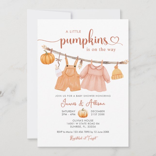 Invitation Citrouille Boho Baby Clothes Baby shower Invitatio (Devant)