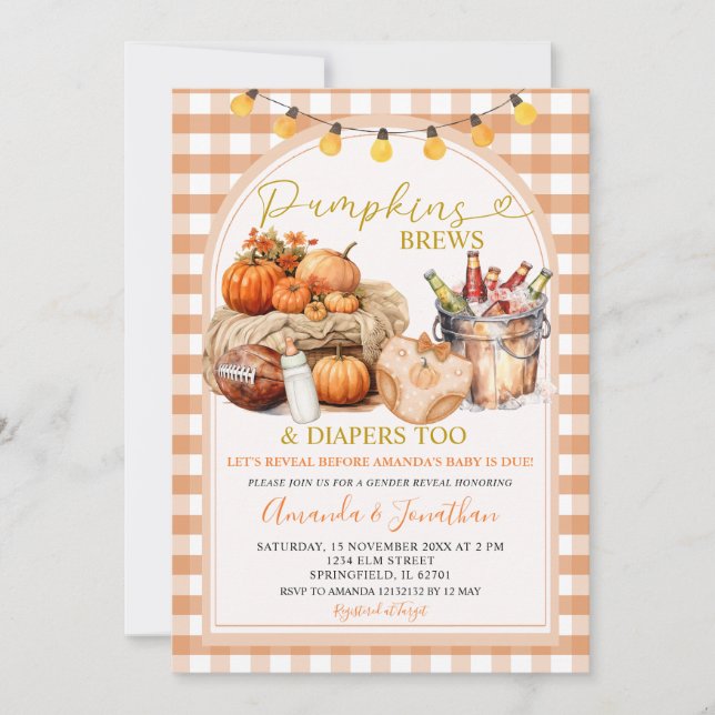 Invitation Citrouille Brews & Diapers Automne Party Révélatio (Devant)