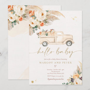 Invitation Citrouille Camion de ramassage Baby shower neutre 